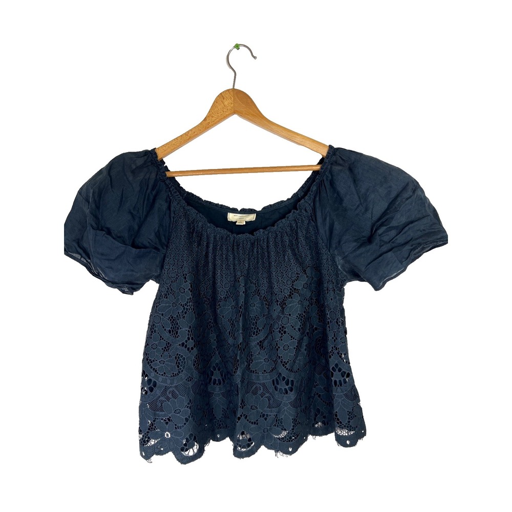 Anthropologie Moulinette Soeurs Womens Top Sz L Messina Lace Puff Sleeved Blouse - Picture 3 of 15